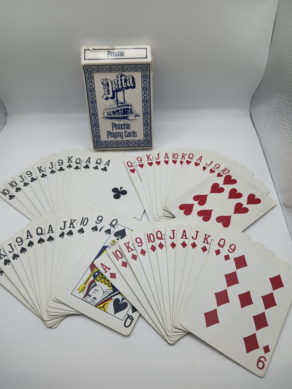 Vintage‎ Delta Pinochle Playing Cards - Blue-48 Card Deck/COMPLETE/Instruction